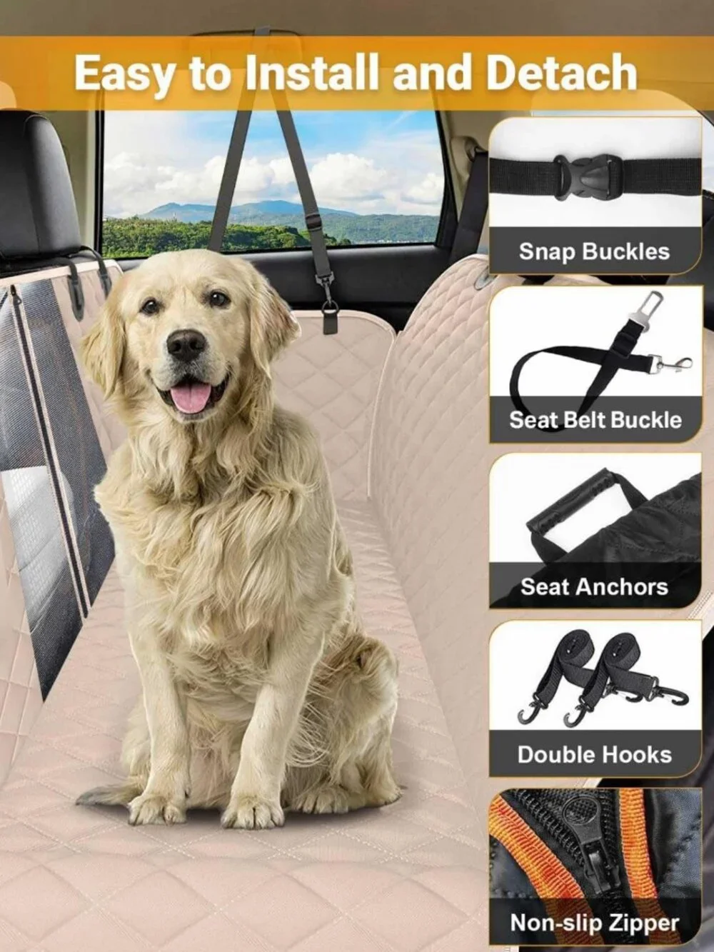 Waterproof Heavy Duty Dog Car Seat Cover, Anti-Scratch Nonslip Hammock for SUV